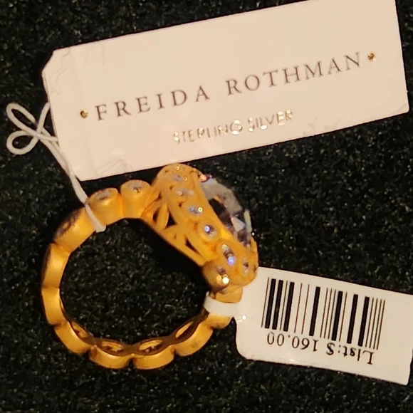 Gold-Tone Statement Ring with Clear Faceted Center Stone - Picture 9 of 10